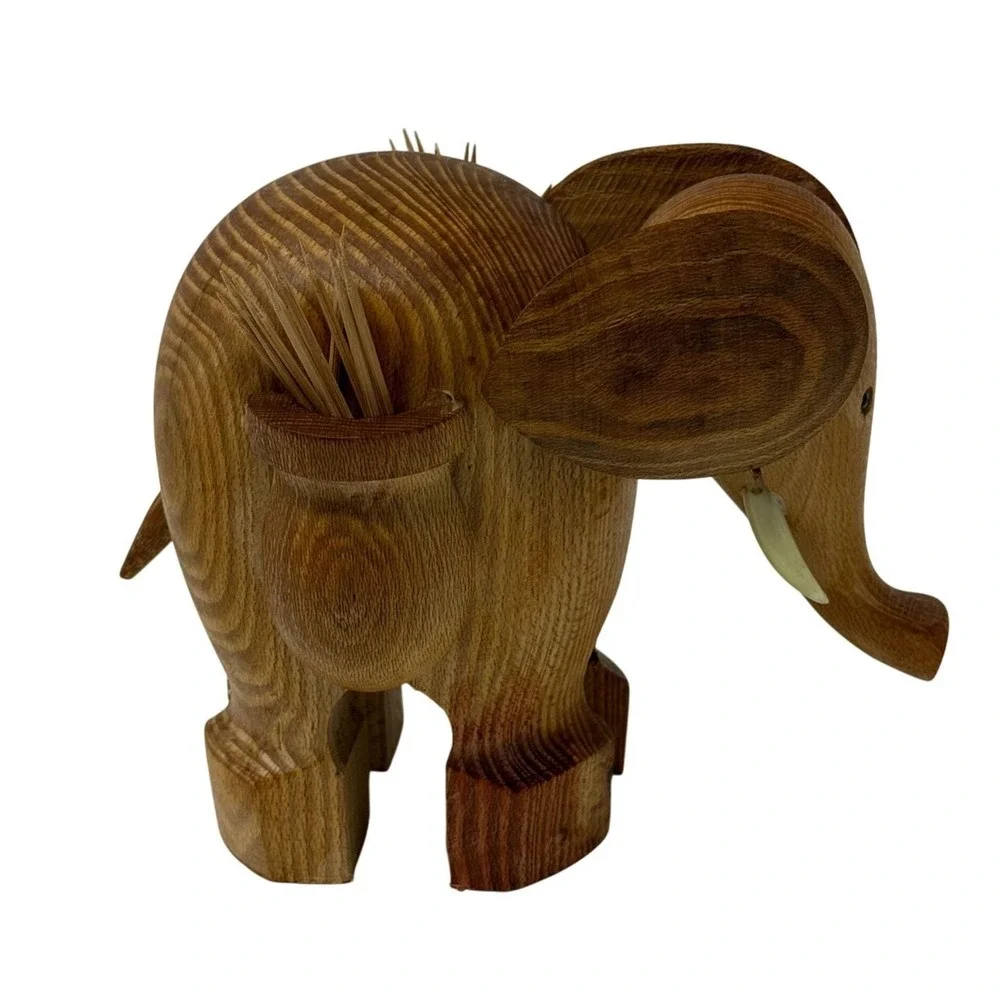 MCM Elephant Toothpick Holder‎ Wood Bar Cart Pick Holder Appetizers Cocktails C